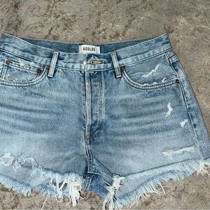 Agolde Women's Frayed Hem Jean Shorts - Light Blue